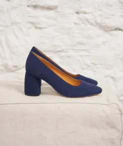 Femme Paire et Fils Sandales-Babies à talon bloc en daim bleu marine
