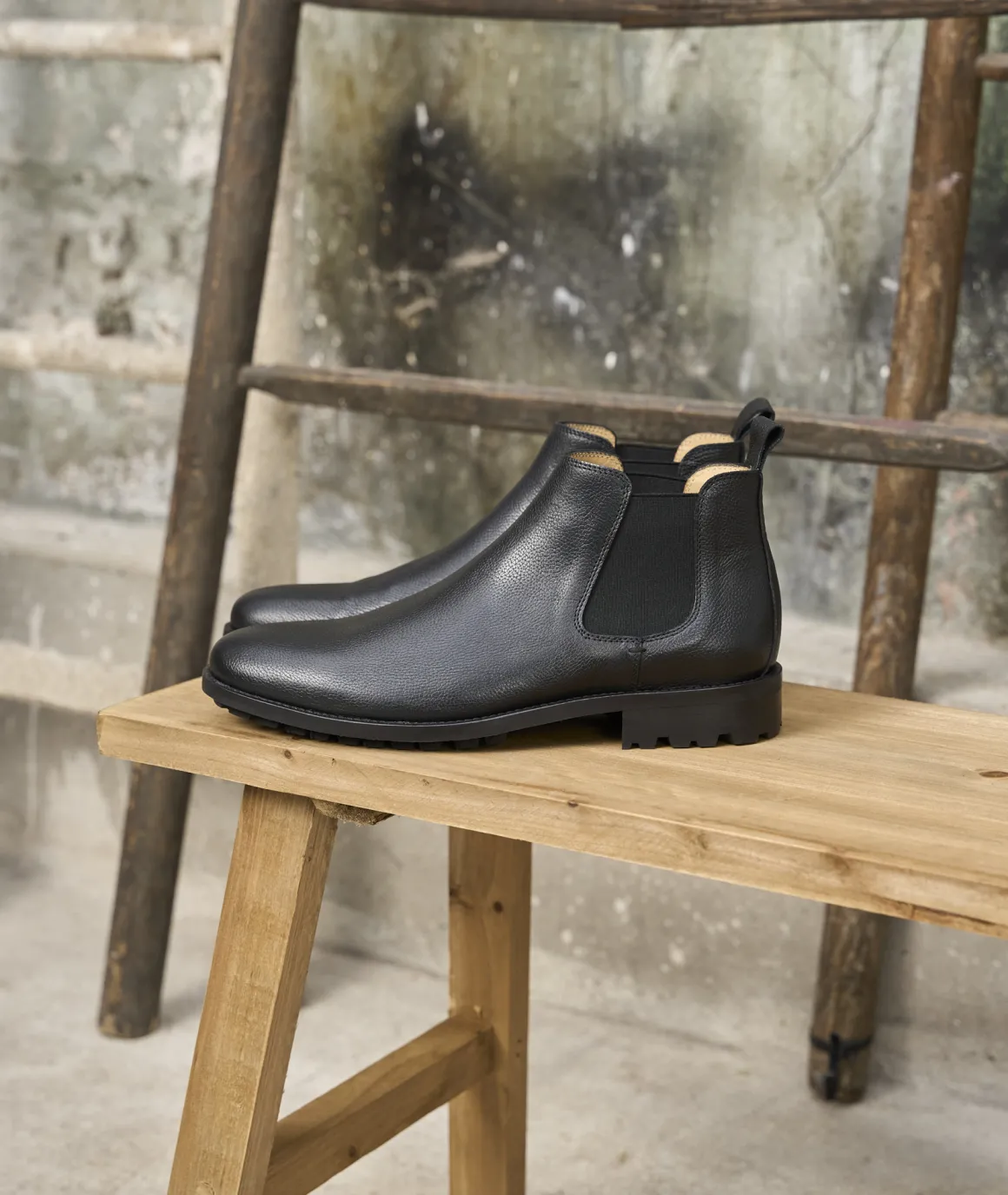 Homme Paire et Fils Bottines-BOTTINE CHELSEA HOMME EN CUIR NOIR grainé
