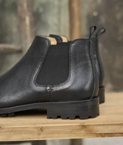 Homme Paire et Fils Bottines-BOTTINE CHELSEA HOMME EN CUIR NOIR grainé