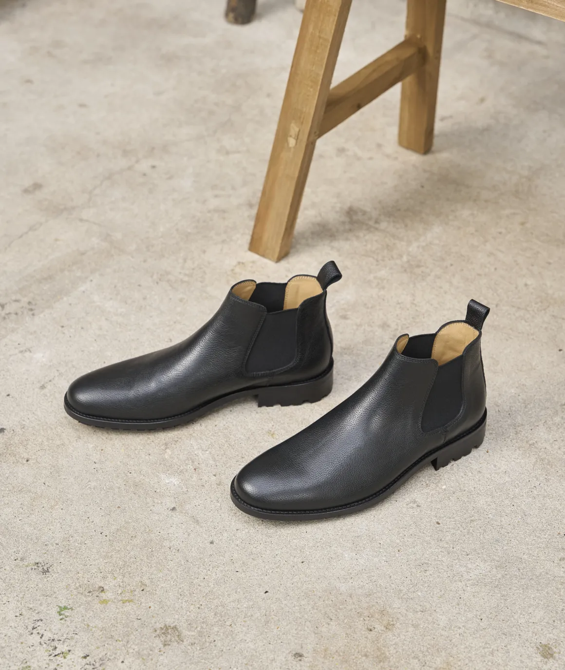 Homme Paire et Fils Bottines-BOTTINE CHELSEA HOMME EN CUIR NOIR grainé
