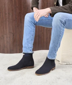 Homme Paire et Fils Bottines-Bottine western en daim bleu marine