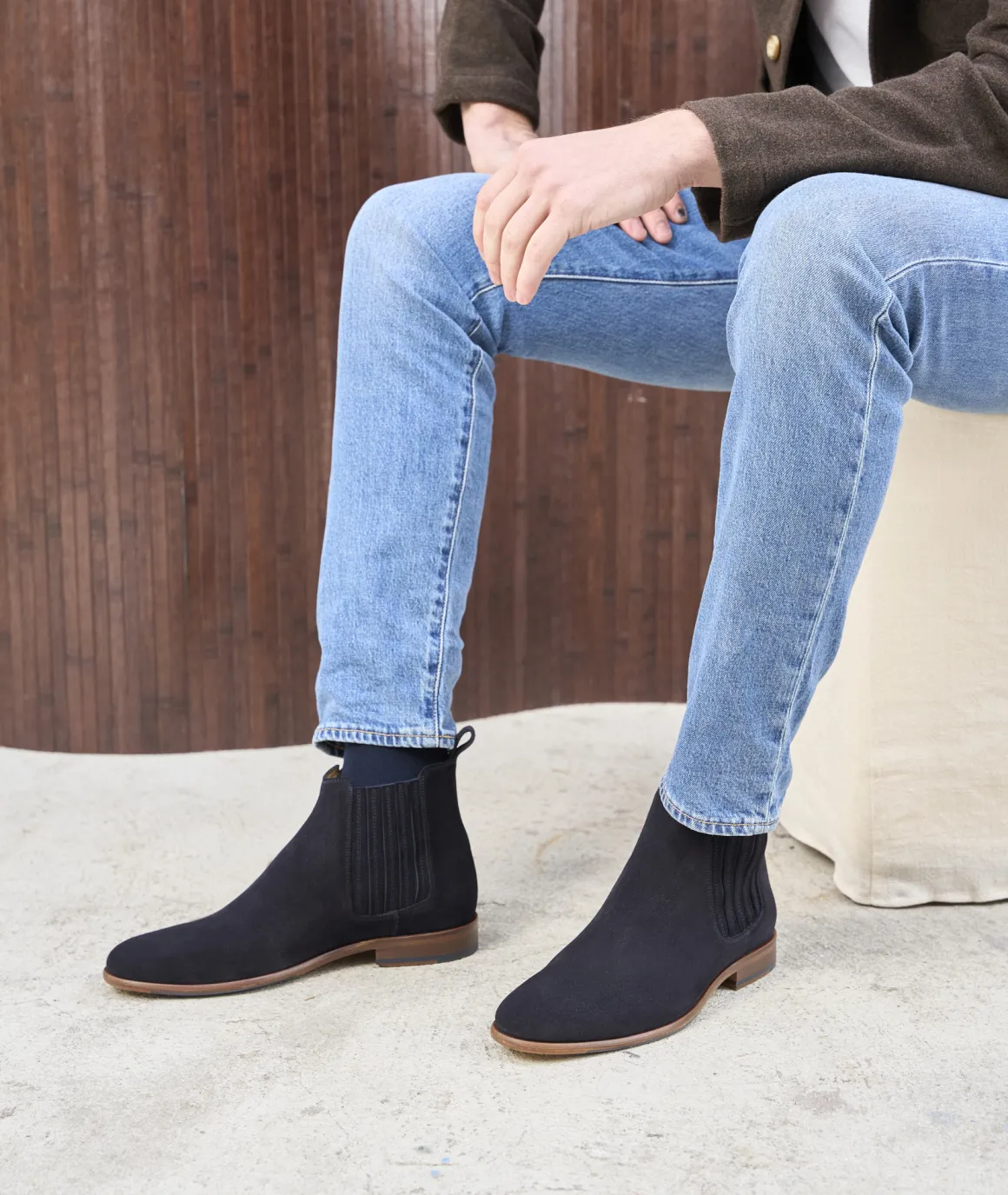 Homme Paire et Fils Bottines-Bottine western en daim bleu marine