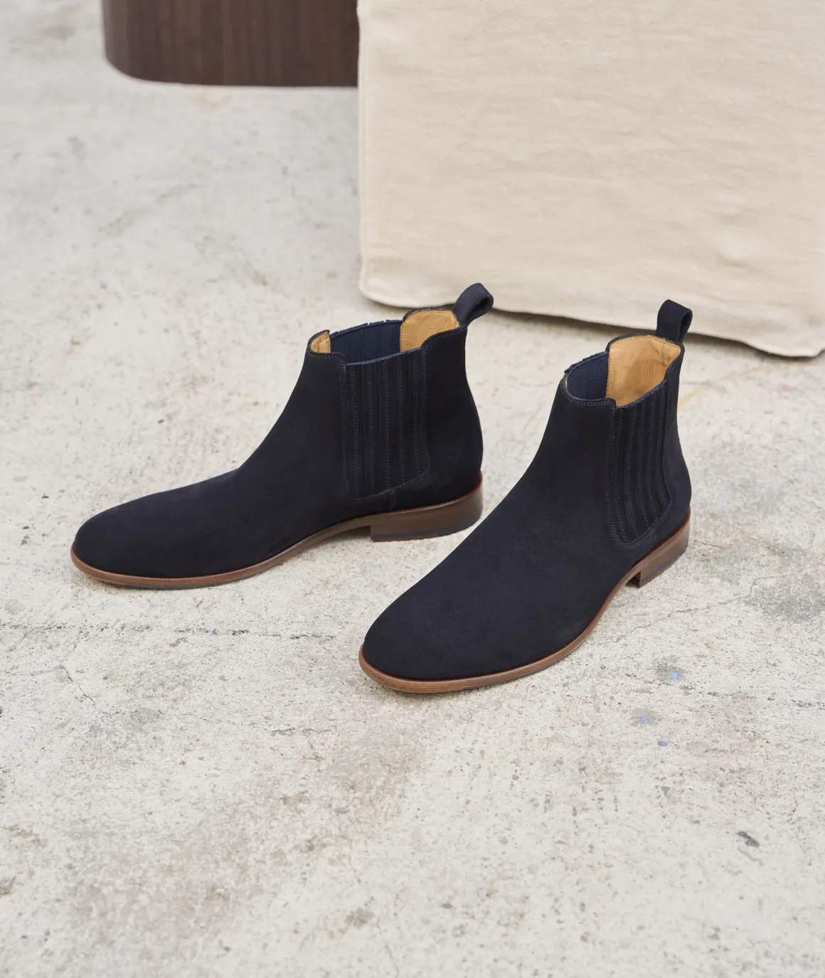 Homme Paire et Fils Bottines-Bottine western en daim bleu marine