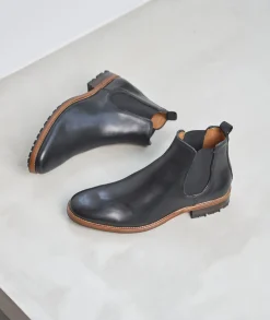 Homme Paire et Fils Bottines-Bottines chelsea à crampons en cuir noir