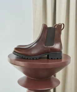 Femme Paire et Fils Boots-BOTTINES CHELSEA COMMANDO EN CUIR MARRON PATINÉ