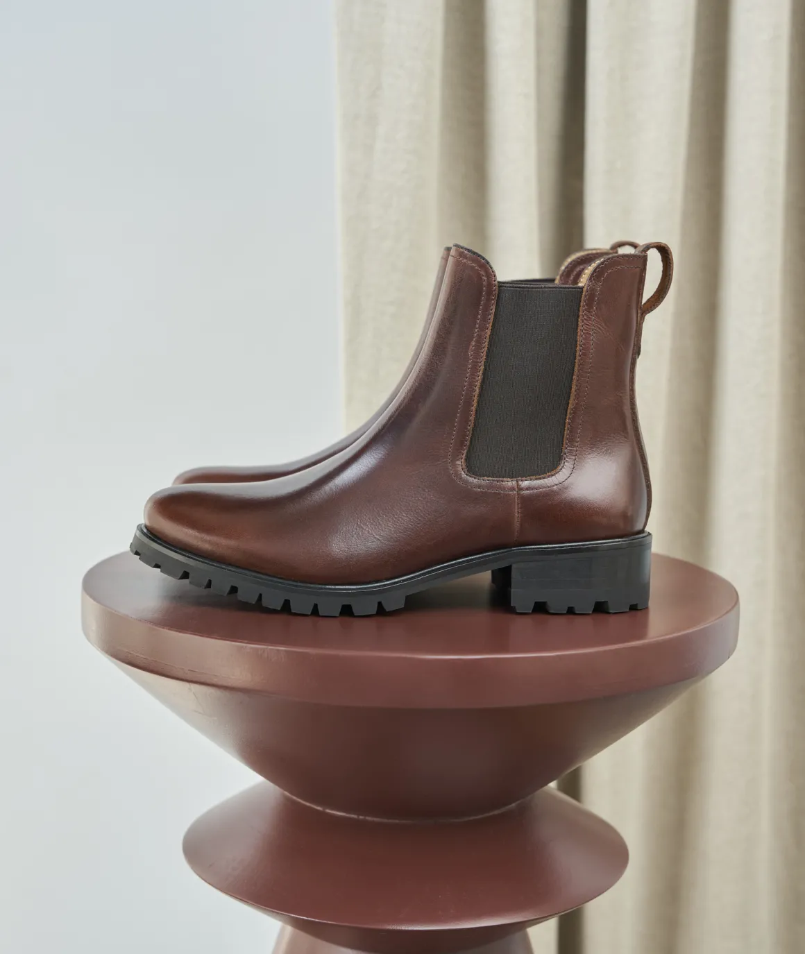 Femme Paire et Fils Boots-BOTTINES CHELSEA COMMANDO EN CUIR MARRON PATINÉ