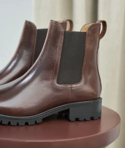 Femme Paire et Fils Boots-BOTTINES CHELSEA COMMANDO EN CUIR MARRON PATINÉ