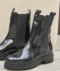 Femme Paire et Fils Boots-BOTTINES CHELSEA CUIR NOIR vernis