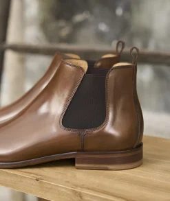 Homme Paire et Fils Bottines-Bottines chelsea en cuir patiné cognac