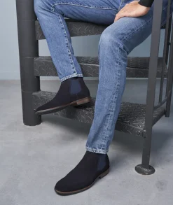 Homme Paire et Fils Bottines-Bottines chelsea homme en daim bleu nuit