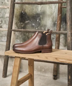 Homme Paire et Fils Bottines-Bottines chelsea homme en cuir marron grainé