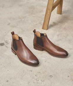 Homme Paire et Fils Bottines-Bottines chelsea homme en cuir marron grainé