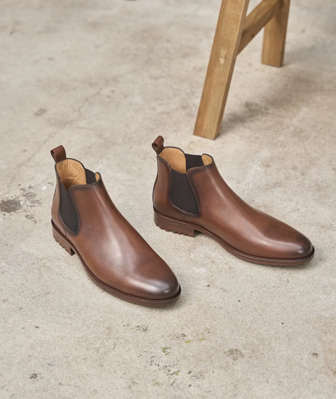 Homme Paire et Fils Bottines-Bottines chelsea homme en cuir marron grainé