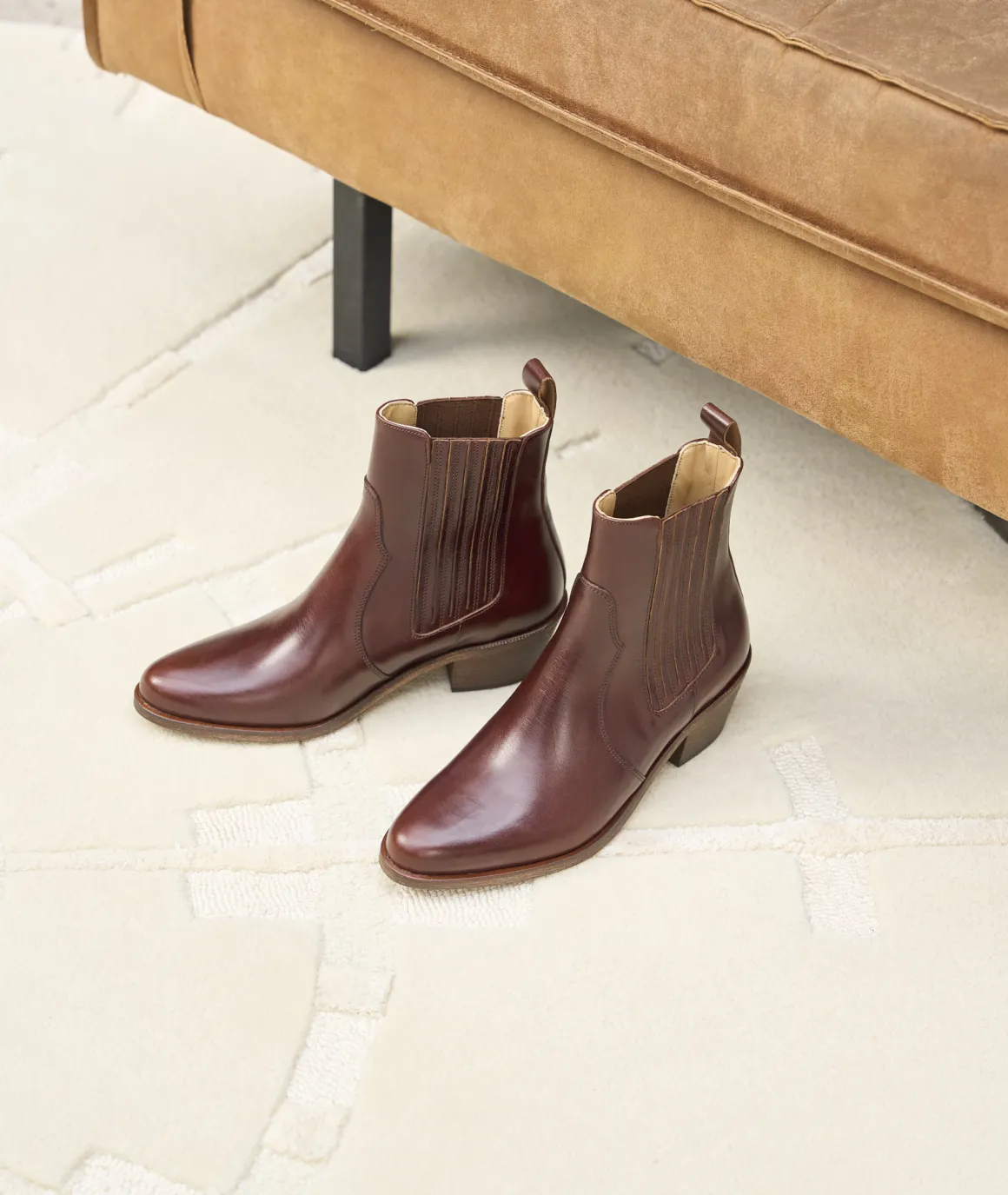 Femme Paire et Fils Boots-Bottines western en cuir marron patiné