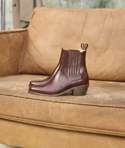 Femme Paire et Fils Boots-Bottines western en cuir marron patiné