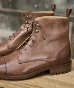 Homme Paire et Fils Combat Boots Homme-COMBAT BOOTS EN CUIR patiné cognac