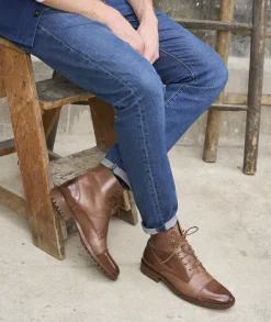 Homme Paire et Fils Combat Boots Homme-COMBAT BOOTS EN CUIR patiné cognac