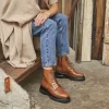 Femme Paire et Fils Boots-Combat boots femme en cuir cognac