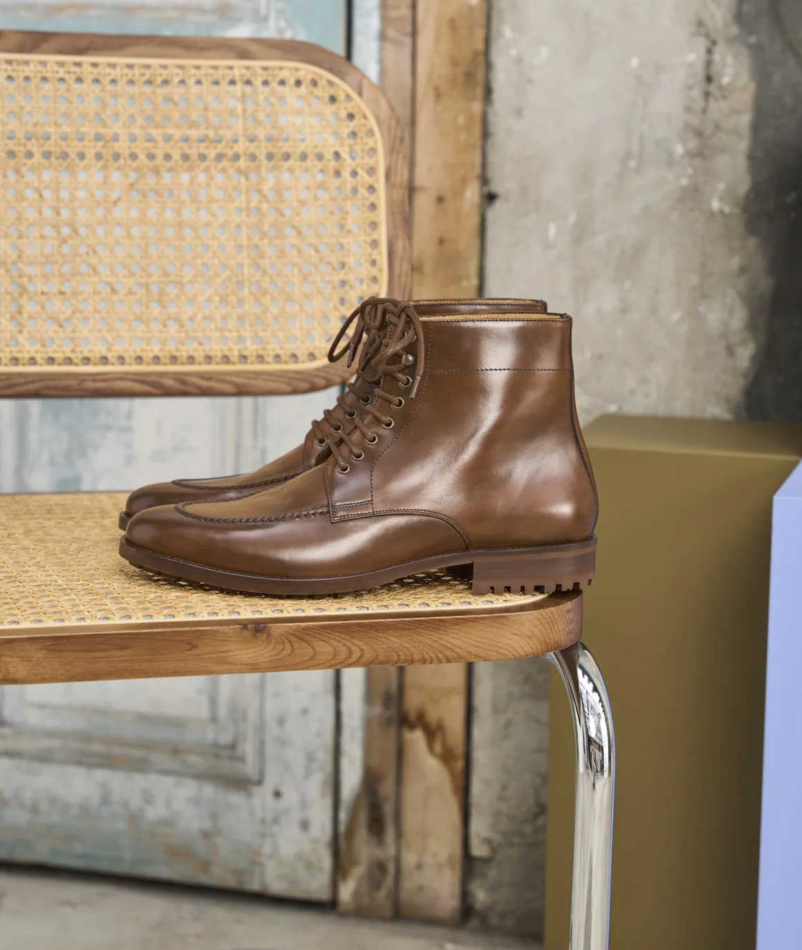 Homme Paire et Fils Combat Boots Homme-Combat boots homme en cuir cognac