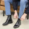Homme Paire et Fils Combat Boots Homme-Combat boots homme en cuir noir vernis