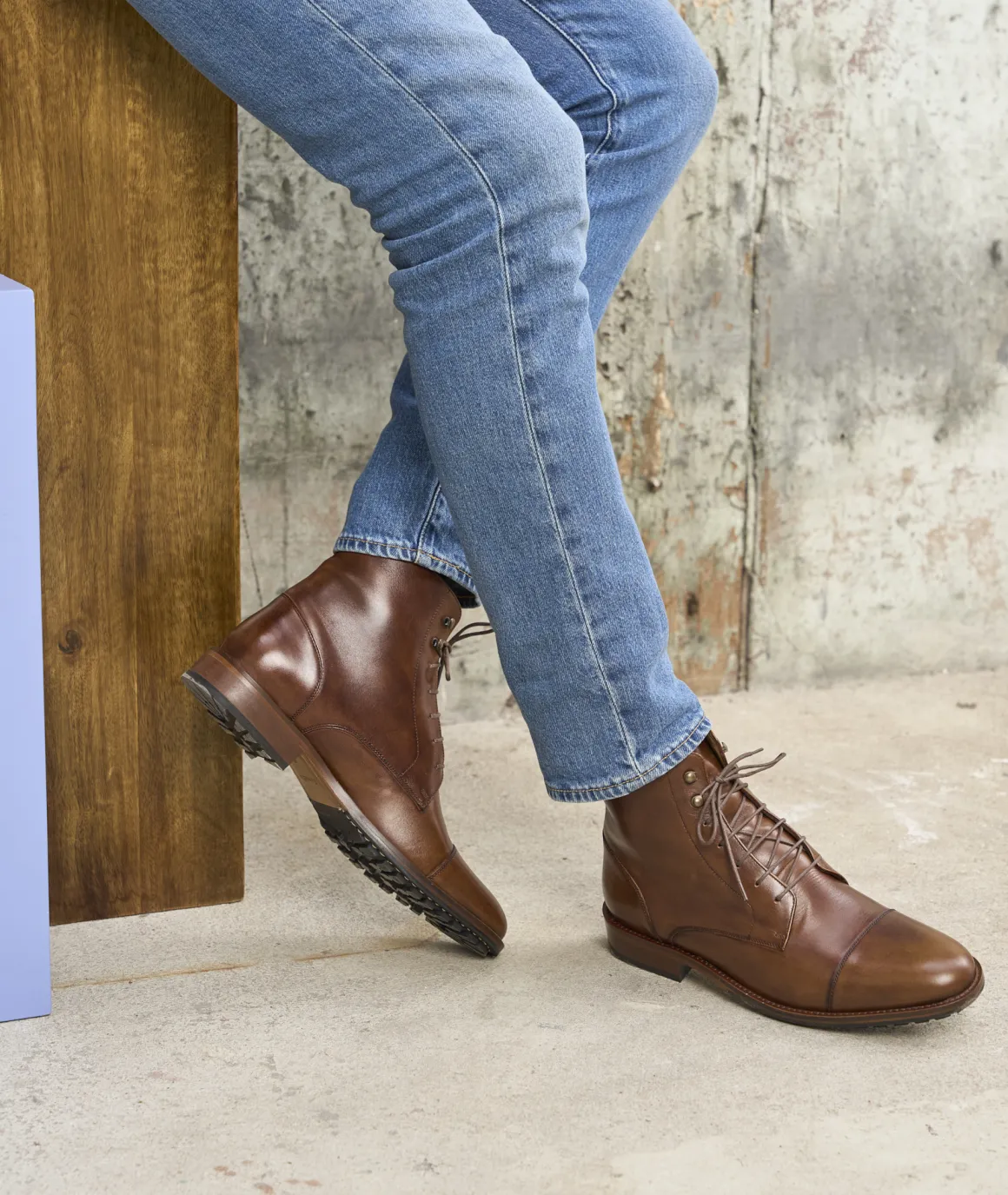 Homme Paire et Fils Combat Boots Homme-Combat boots homme en cuir cognac patiné