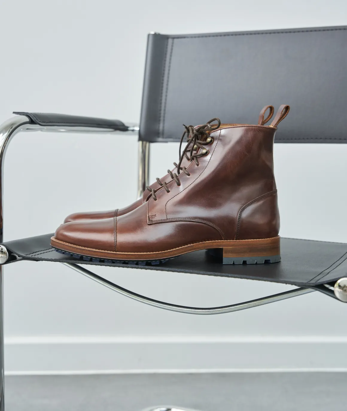 Homme Paire et Fils Combat Boots Homme-Combat boots homme en cuir marron patiné