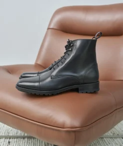 Homme Paire et Fils Combat Boots Homme-Combat boots homme en cuir noir