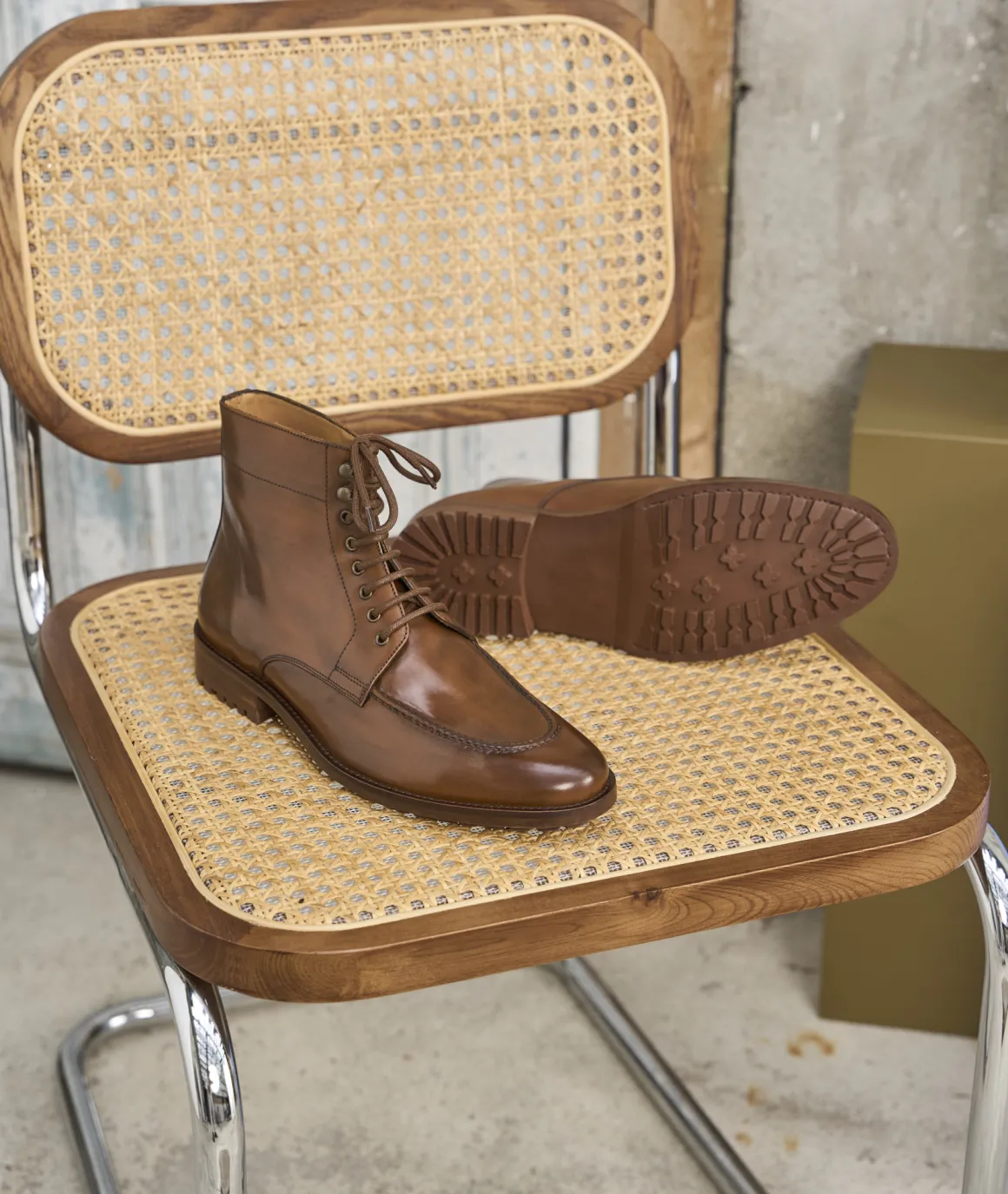 Homme Paire et Fils Combat Boots Homme-Combat boots homme en cuir cognac