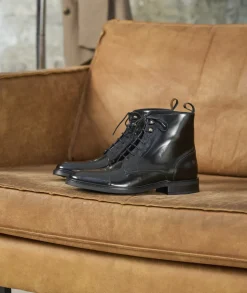 Homme Paire et Fils Combat Boots Homme-Combat boots homme en cuir noir vernis