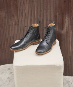 Homme Paire et Fils Combat Boots Homme-Combat boots homme en cuir grainé texturé