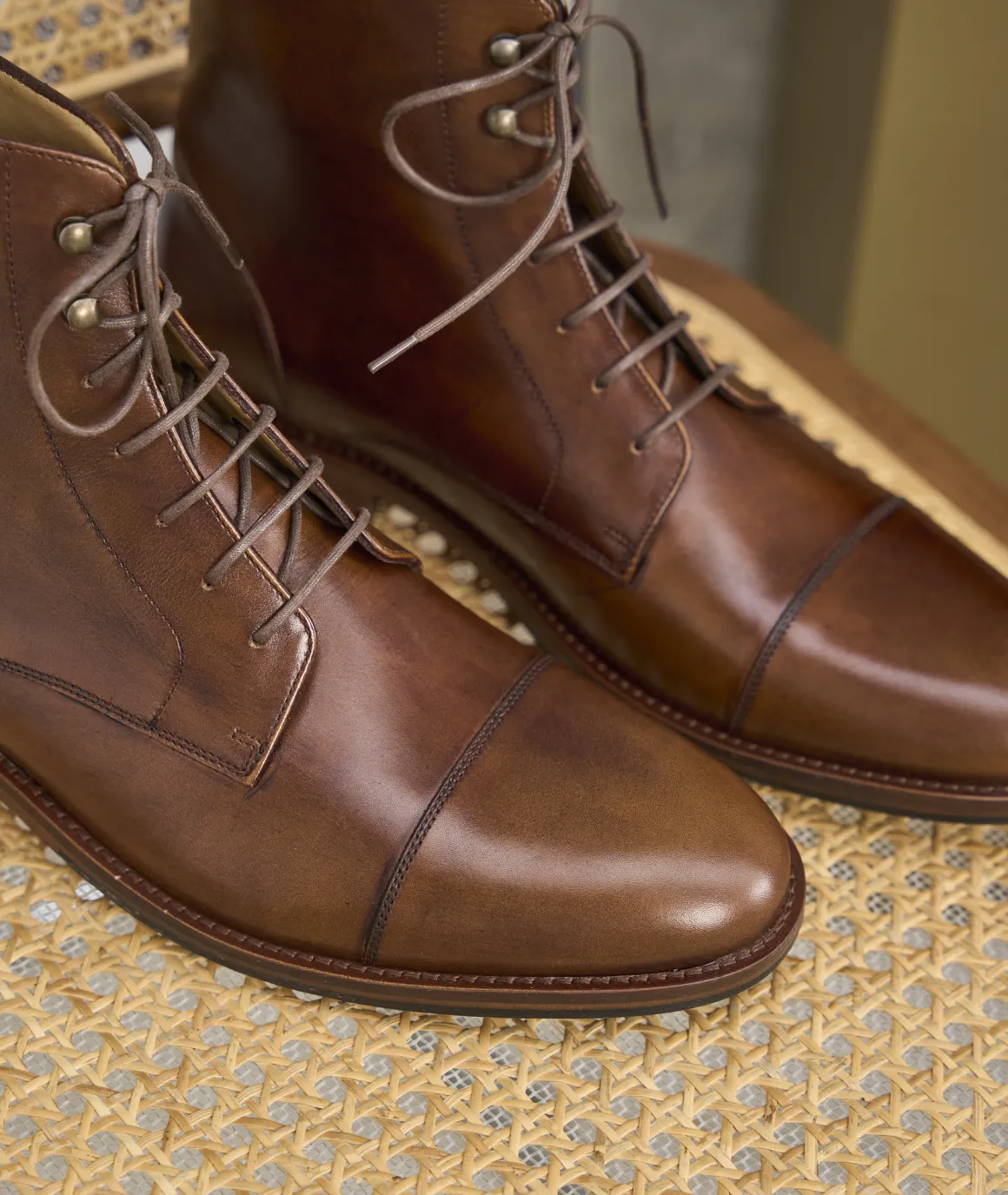 Homme Paire et Fils Combat Boots Homme-Combat boots homme en cuir cognac patiné