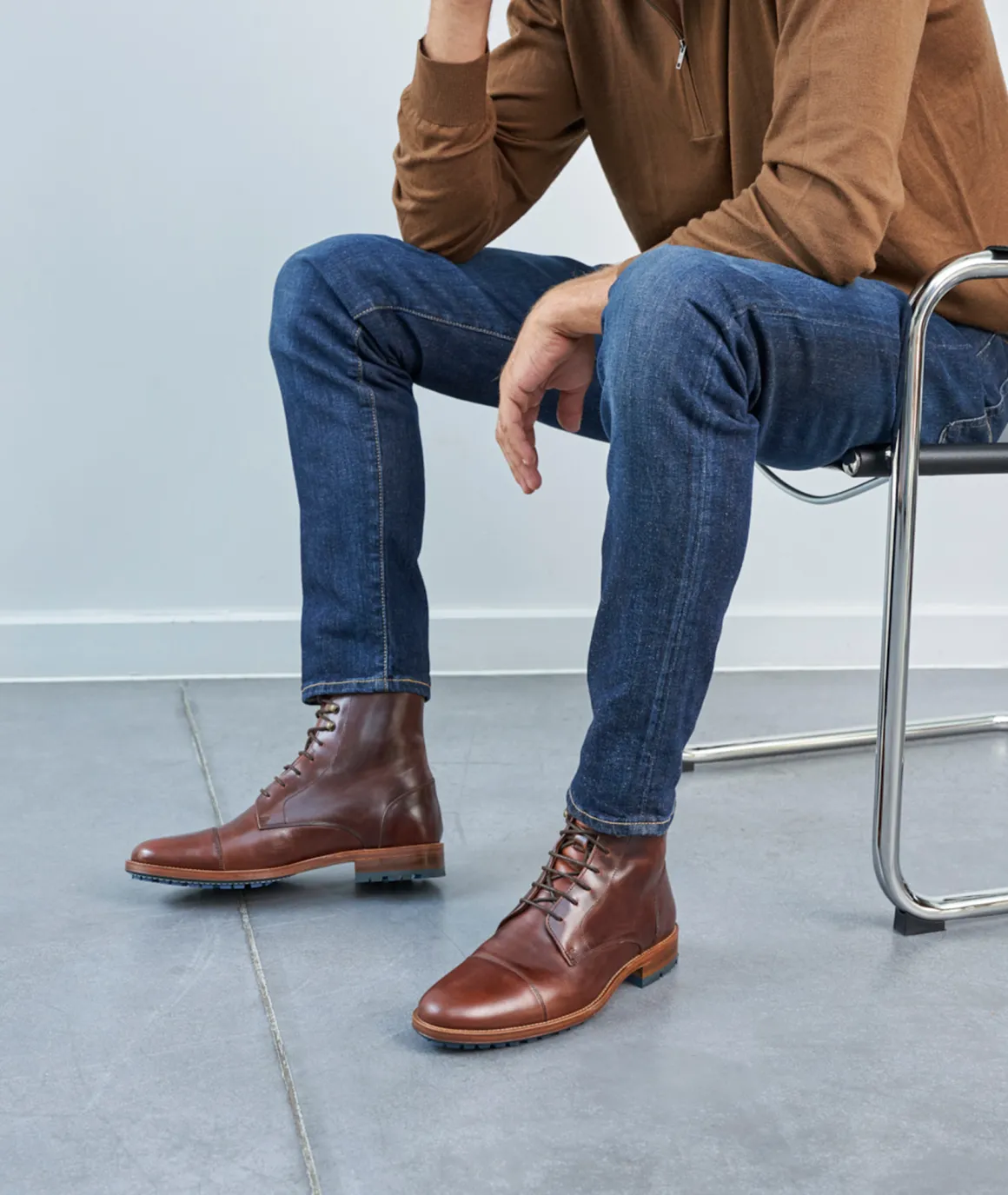 Homme Paire et Fils Combat Boots Homme-Combat boots homme en cuir marron patiné