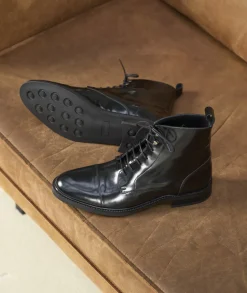 Homme Paire et Fils Combat Boots Homme-Combat boots homme en cuir noir vernis