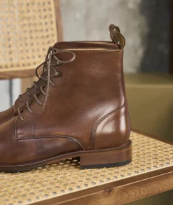 Homme Paire et Fils Combat Boots Homme-Combat boots homme en cuir cognac patiné
