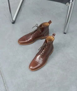 Homme Paire et Fils Combat Boots Homme-Combat boots homme en cuir marron patiné