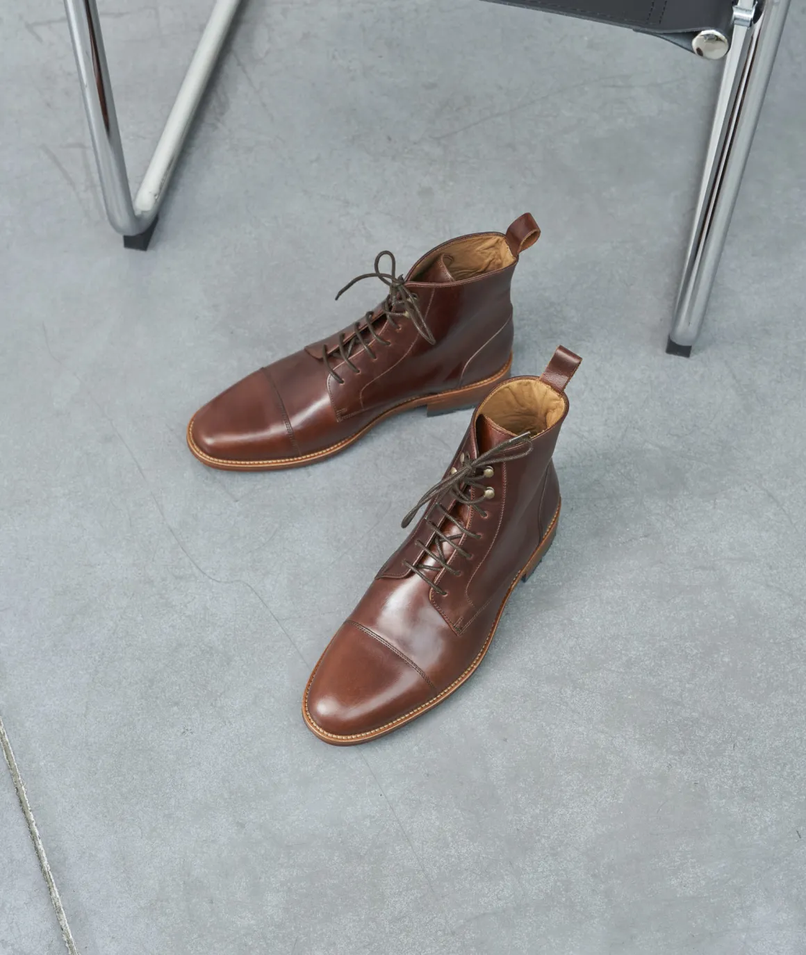 Homme Paire et Fils Combat Boots Homme-Combat boots homme en cuir marron patiné