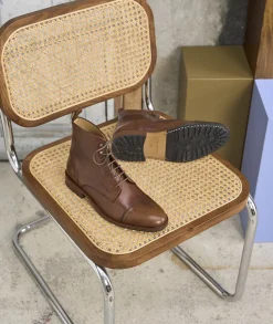 Homme Paire et Fils Combat Boots Homme-Combat boots homme en cuir cognac patiné