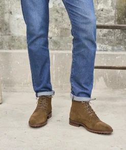 Homme Paire et Fils Combat Boots Homme-Combat boots homme en daim feuilles mortes