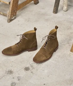 Homme Paire et Fils Combat Boots Homme-Combat boots homme en daim feuilles mortes