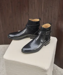Homme Paire et Fils Bottines-Jodhpur en cuir lisse noir