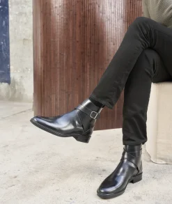 Homme Paire et Fils Bottines-Jodhpur en cuir lisse noir
