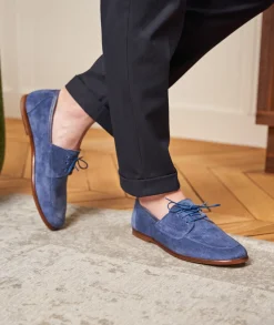 Homme Paire et Fils Mocassins-Mocassin bateau en daim bleu roi