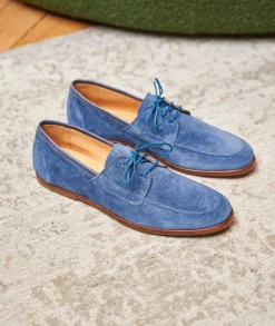 Homme Paire et Fils Mocassins-Mocassin bateau en daim bleu roi