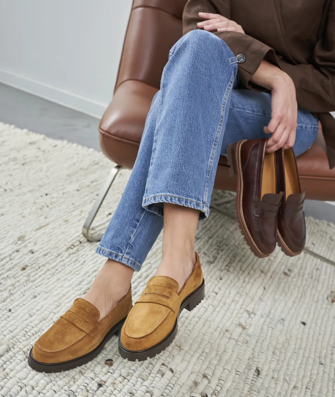 Femme Paire et Fils Mocassins Et Derbies-MOCASSIN CRANTÉ FEMME EN DAIM