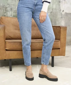 Femme Paire et Fils Mocassins Et Derbies-MOCASSIN CRANTÉ FEMME EN DAIM taupe