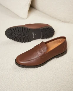 Homme Paire et Fils Mocassins-Mocassin en cuir grainé marron