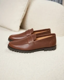 Homme Paire et Fils Mocassins-Mocassin en cuir grainé marron
