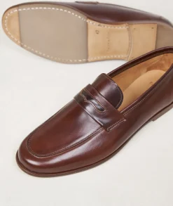 Homme Paire et Fils Mocassins-Mocassin en cuir patiné marron