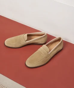 Homme Paire et Fils Mocassins-Mocassin en daim beige