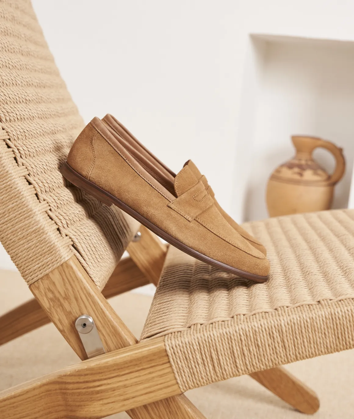 Homme Paire et Fils Mocassins-Mocassin en daim beige